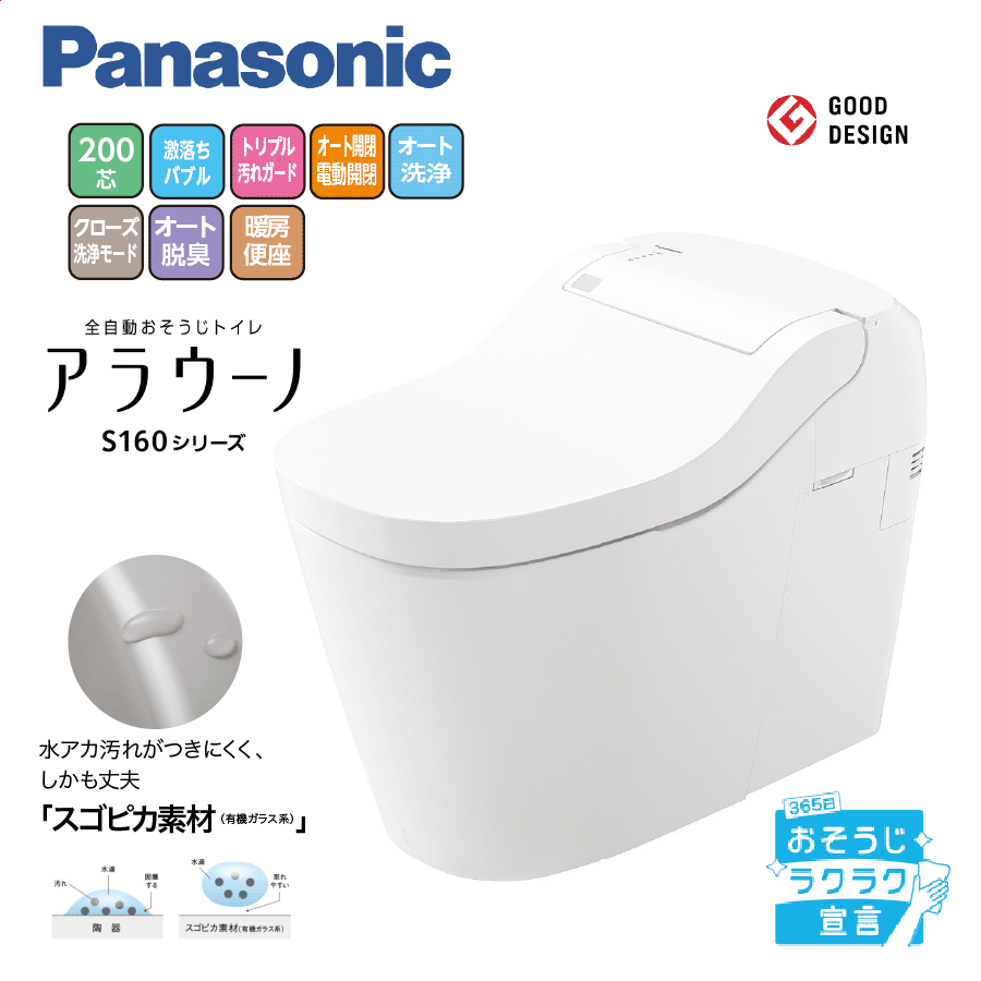 アラウーノS160 タイプ1 XCH1601WS 排水200芯 タイプ1フラットリモコン